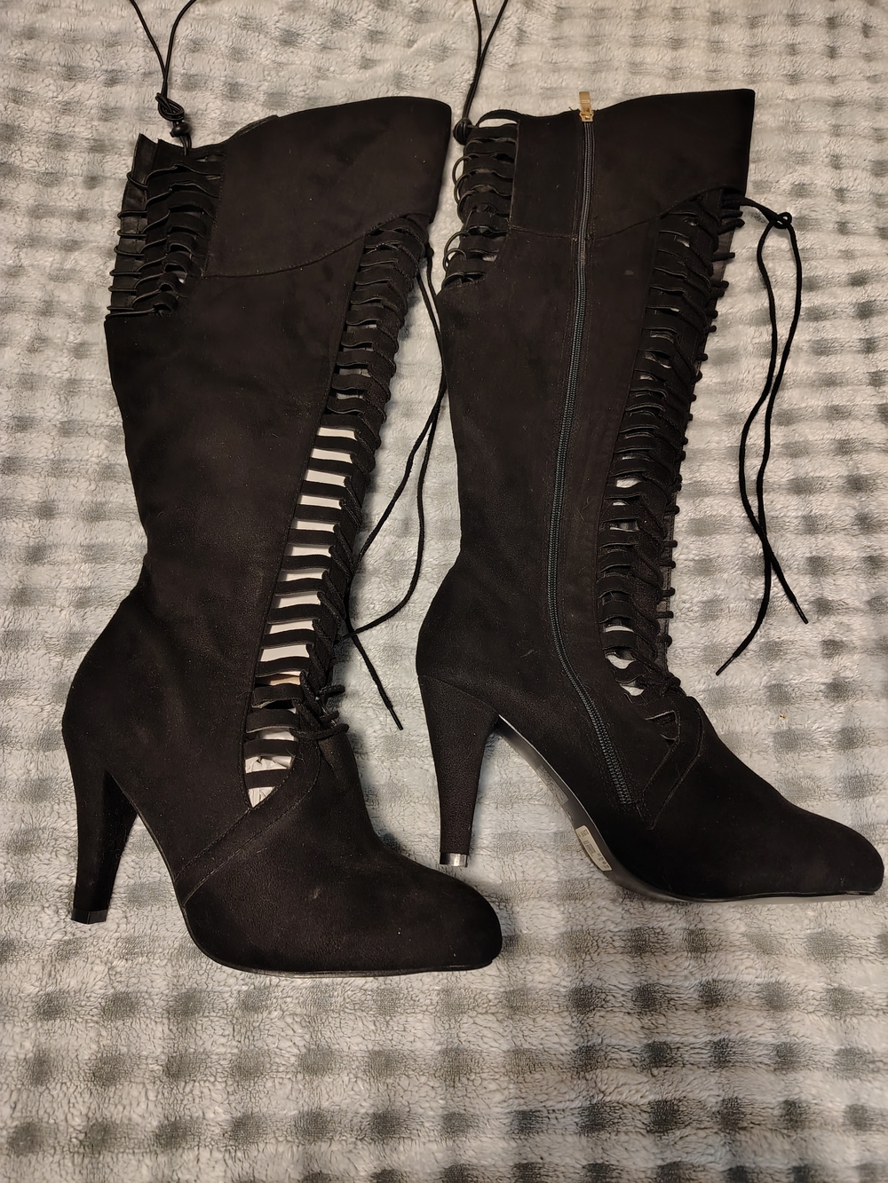 Lane Bryant Black Lace-Up High Heel Knee Boots